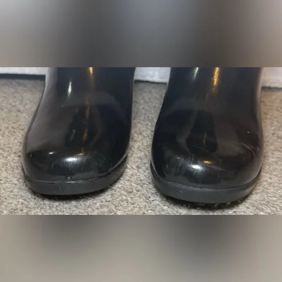 Kate Spade Women's Sz 9 Randi Black Gloss Rubber Heeled Knee High Rain Boots - Picture 6 of 11